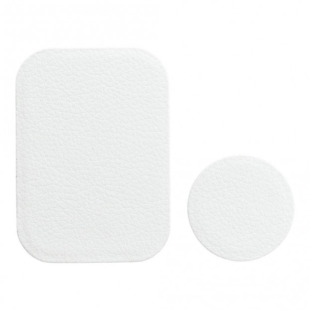 Set 2 Placute Metalice cu banda adeziva pentru suporturi auto magnetice, Piele - Alb