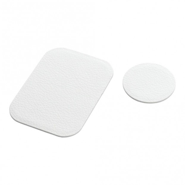 Set 2 Placute Metalice cu banda adeziva pentru suporturi auto magnetice, Piele - Alb