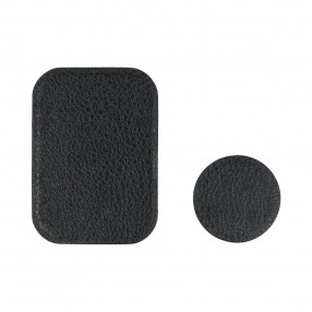 Set 2 Placute Metalice cu banda adeziva pentru suporturi auto magnetice, Piele - Negru