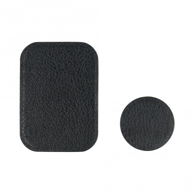Set 2 Placute Metalice cu banda adeziva pentru suporturi auto magnetice, Piele - Negru